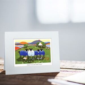 Get Well Soon Karte | Thomas Joseph - Handmade in Irland - Blanko Grußkarte - Mini-Druck zum Einrahmen - Schaf Design - 130mm x 110mm
