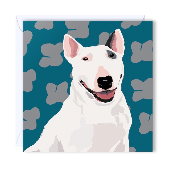 Bull Terrier Card | Leslie Gerry - Blank Greeting Card & Envelope - Printed in Ireland - British Artist - 120mm x 120mm