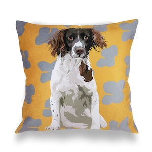Springer Spaniel Cushion Cover | Leslie Gerry - Animal Artwork - 42cm x 42cm – Made in the UK - No Filler Included