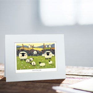Baby Lammeren Kaart | Thomas Joseph - Handgemaakt in Ierland - Blanco Wenskaart - Mini Print Voor Framing - Schapen Design - 130mm x 110mm