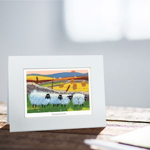 Baaad Girls Card | Thomas Joseph - Handmade in Ireland - Blank Greeting Card - Mini Print For Framing - Sheep Design - 130mm x 110mm