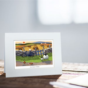 Auf Ewer Bike Karte | Thomas Joseph - Handmade in Irland - Blanko Grußkarte - Mini-Druck zum Einrahmen - Schaf Design - 130mm x 110mm