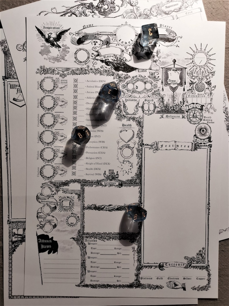 Gothic Vibes Character Sheet D&D 5e image 1