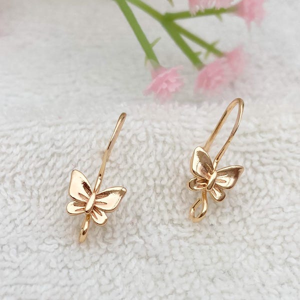 Butterfly earring fish hooks, 24k god plated brass, earring findings, jewelry supplies