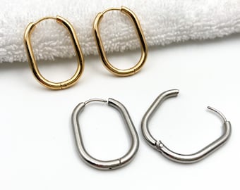 Oval Huggie Hoop Earrings: Hypoallergenic Stainless Steel Sleeper Hoops