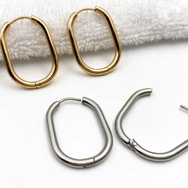 Oval Huggie hoop earrings, hypoallergenic stainless steel hinged sleeper earrings hoops, earring findings, jewelry supplies