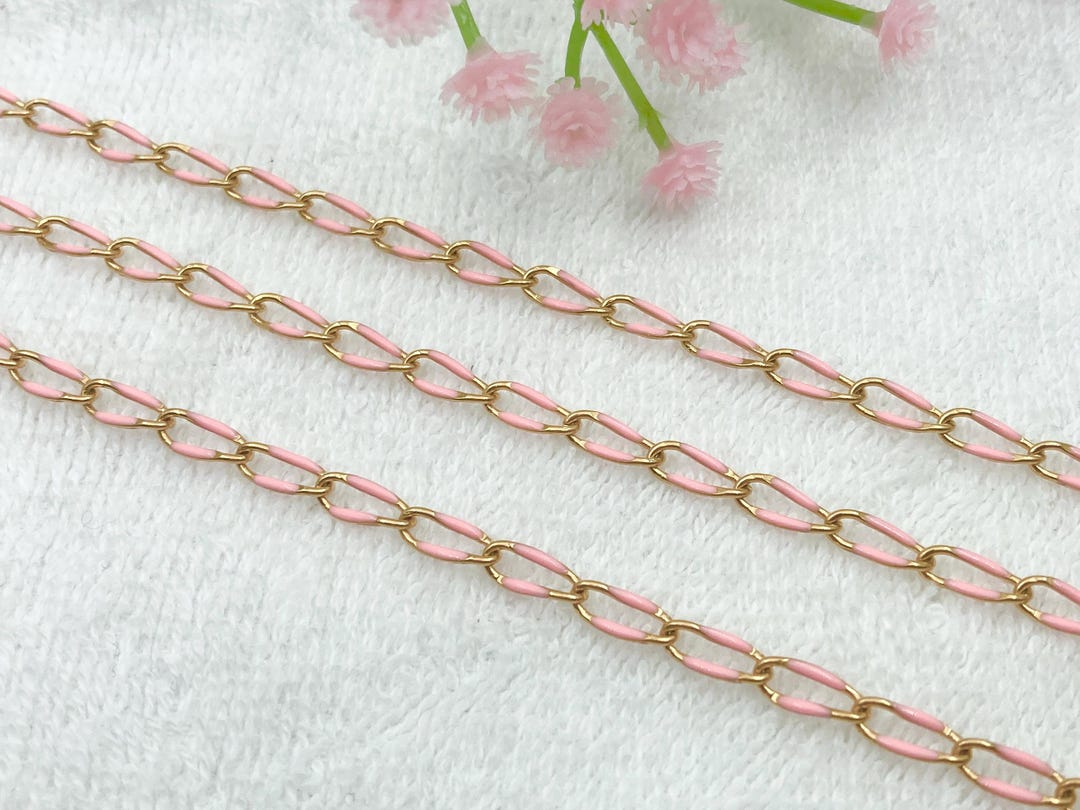 Pink Enamel Chain, 18K Gold Plated 304 Stainless Steel Twist Chain ...