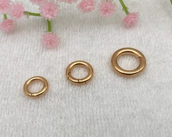 Gold Spring Gate Ring Clasps, PVD Stainless Steel Jewelry Supply(10mm 12mm 15mm)