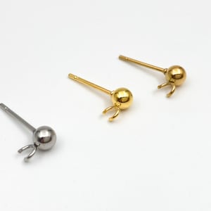 Open Loops Ball Earring Posts, 4mm Ball Earring Studs, Gold Plated Hypoallergenic Stainless Steel, Earring Findings, Jewelry Supply