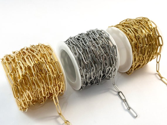 Skinny Oval Link Paper Clip Chain: PVD Stainless Steel
