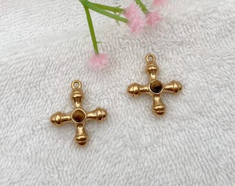 Tiger's Eye Cross Charms: 18k Gold Plated Stainless Steel Jewelry Findings