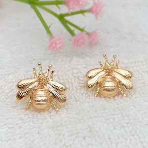 4pcs Cubic Pave Bee Earring Post, S925 Silver Pin Nickel