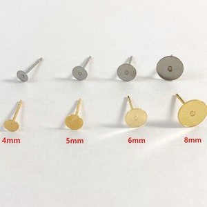 Earring posts, flat and blank earring posts, 316L stainless steel, gold plated, hypoallergenic, jewelry supplies