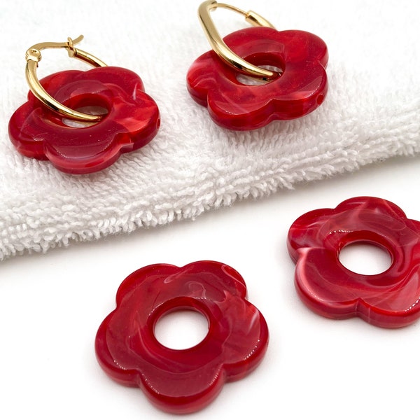 Red acrylic flower beads, 26mm resin flower charms, for necklace, bracelet and earring, jewelry and crafting supplies