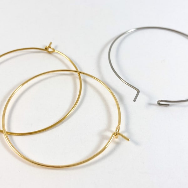 25mm earring hoops, surgical stainless steel, hypoallergenic, 316L stainless steel, gold plated brass, earrings findings, jewelry supplies