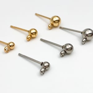 3mm 4mm 5mm Ball Earring Posts, Ball Earring Studs With Loops, Gold Plated Hypoallergenic Stainless Steel, Earring Findings, Jewelry Supply