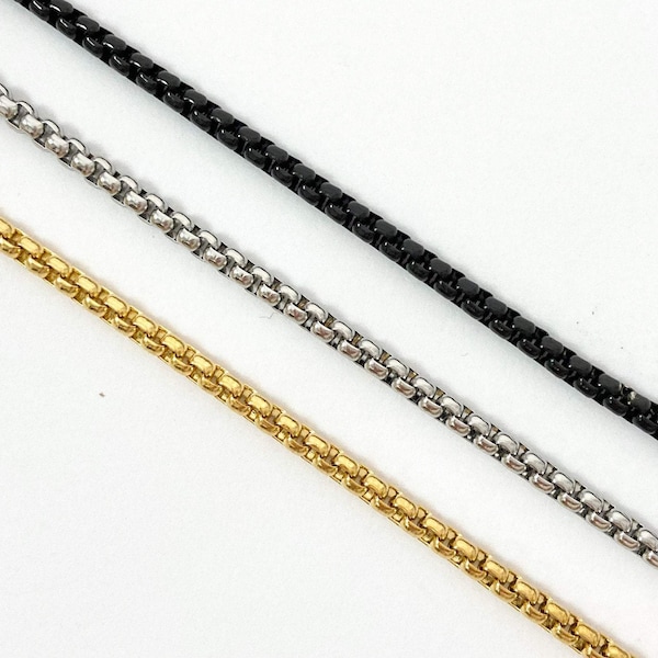 2.5mm stainless steel square venetian box chain, three colors, stainless steel, necklace, Anklet, bracelet making, jewelry supplies