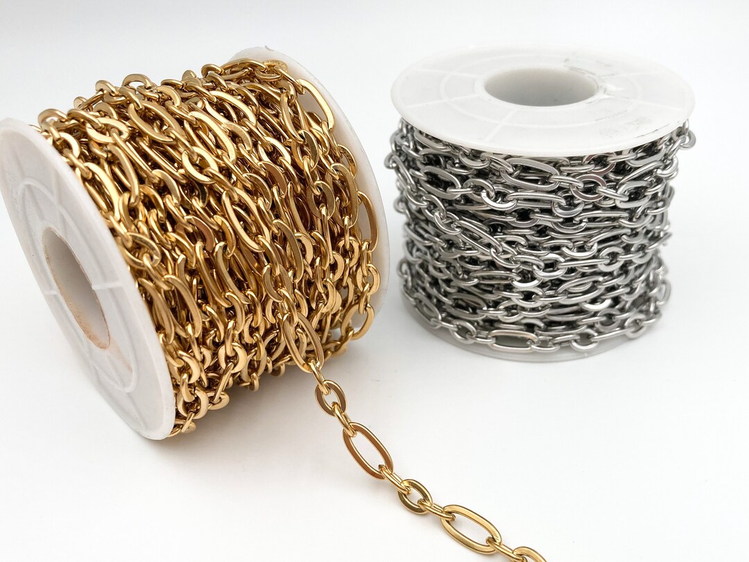 Flat Oval Link Chain, Rolo Cable Chain, Paper Clip Chain, Skinny Open ...