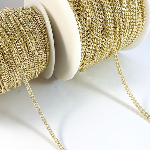 3mm 4mm curb chain, 14k light gold chain, Champagne gold, gold plated brass, necklace, bracelet, jewelry supplies