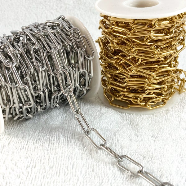 large chunky rolo cable chain, open links chain, Paper clip chain, smooth oval link chain, stainless steel, jewelry supplies