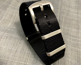 Black Nylon Watch Strap / Premium Seat Belt Nylon 20mm Watch Band or 22mm Watch Strap / Black Nylon Watch Band / Vegan