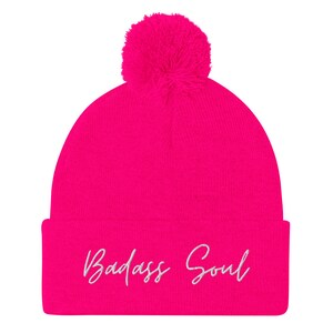Badass Soul Pom-Pom Beanie, Pom-Pom Beanies for Women, Winter Hats for Women, Beanies for Women