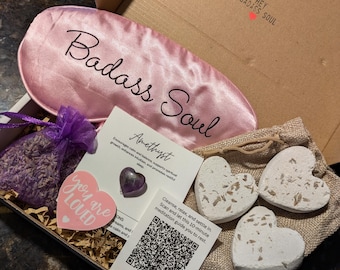 Kit per il relax al chiaro di luna / Cofanetto per la cura di sé serale con pastiglie per la doccia, lavanda, maschera, ametista, regali per la cura di sé per lei