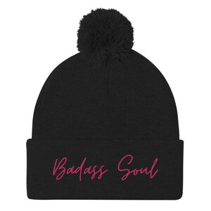 Badass Soul Pom-Pom Beanie, Pom-Pom Beanies for Women, Winter Hats for Women, Beanies for Women