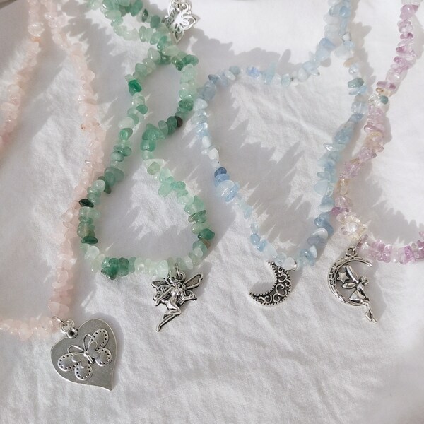 Fairy Core Pure Crystal Necklace in 4 colors, Necklace Indie, necklace 90s mix beaded aesthetic
