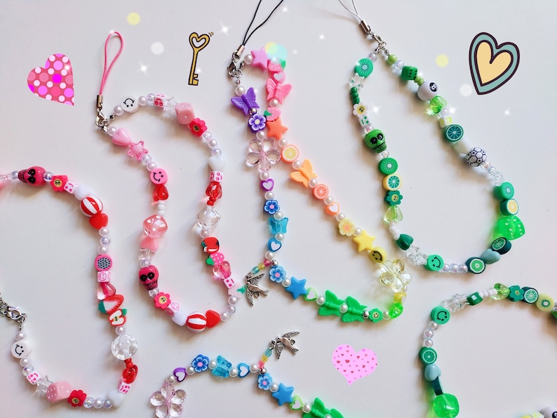 Special Price Now 90s Handy Charm, beaded phone chain, y2k phone chain mix matched Bild 1