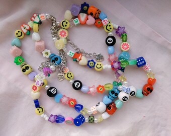 Smiley Patchwork Rainbow Necklace, Necklace Indie, Necklace Aesthetics y2k, Necklace 90s, Kidcore Necklace kids girls