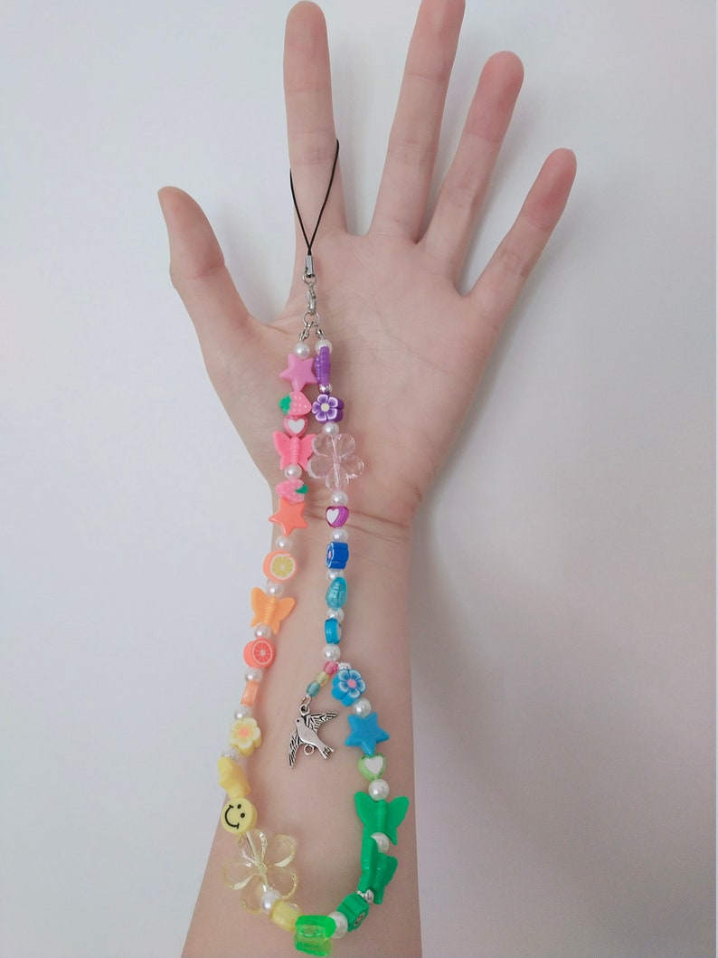 Special Price Now 90s Handy Charm, beaded phone chain, y2k phone chain mix matched Regenbogen