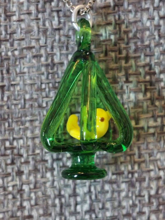 925 Italy Box Chain Glass Bird in Cage Pendant Ne… - image 6