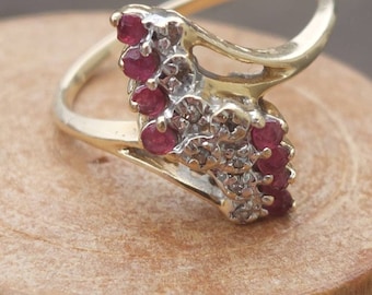 Vintage 14K Ruby and Diamond Cluster Ring Sz 6.5