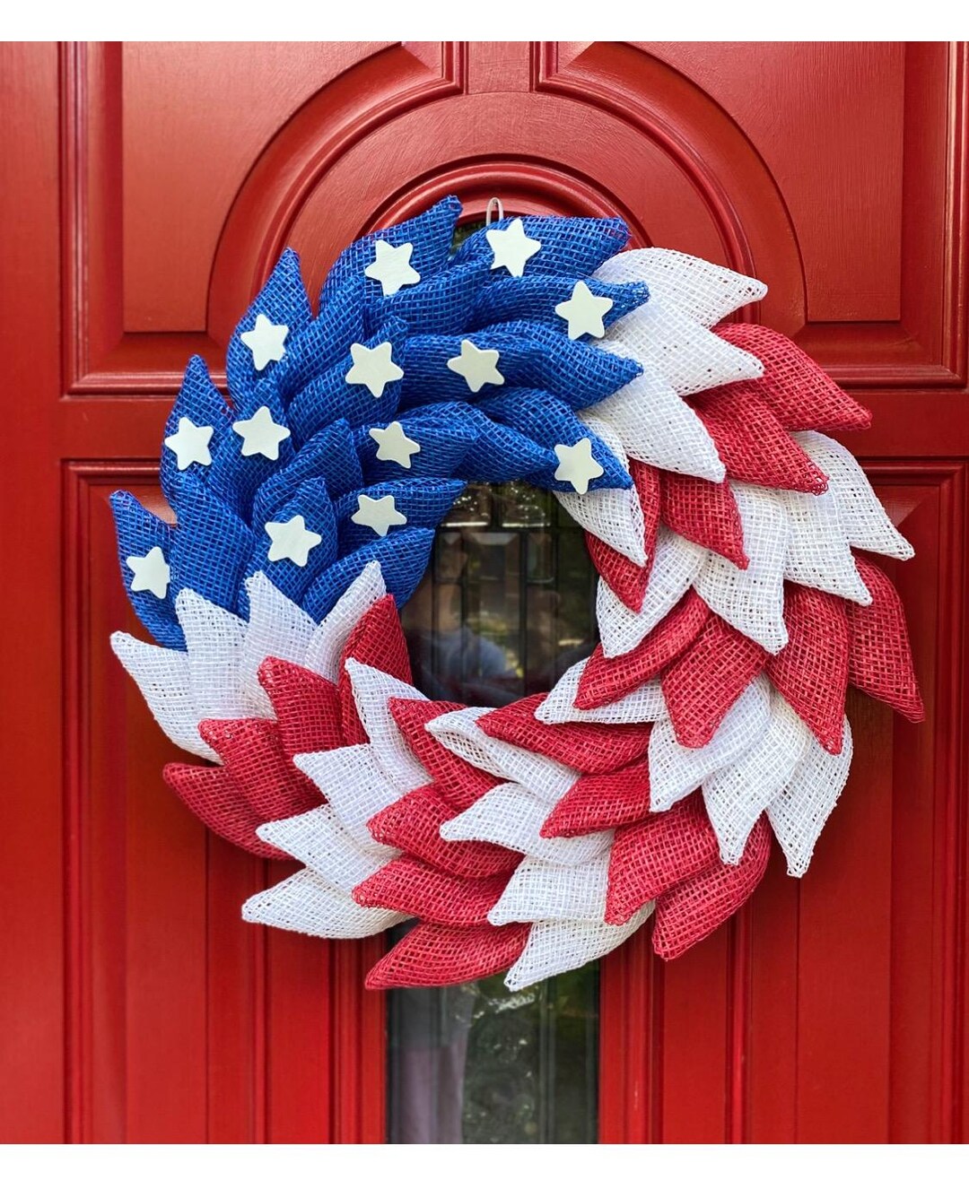 Patriotic Burlap Wreath, Red White Blue Stars and Stripes Door Decor - Etsy