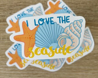 I love the seaside | matte vinyl sticker | beach | seashell themed