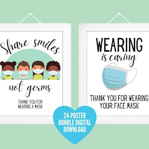 Comprehensive School COVID-19 Health & Safety 24-Poster Bundle. Instant Download. Whimsical Prints/Posters. Back to School with Love.