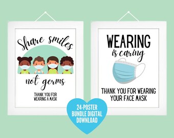 Comprehensive School COVID-19 Health & Safety 24-Poster Bundle. Instant Download. Whimsical Prints/Posters. Back to School with Love.