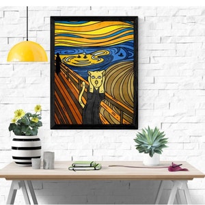 Edvard Munch Parody, The Scream Cat Parody, Expressionist Painting, Digital Wall Art, Instant Download, Cat Parody Art, Cat Cartoon Art image 5