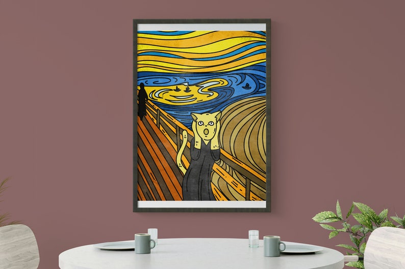 Edvard Munch Parody, The Scream Cat Parody, Expressionist Painting, Digital Wall Art, Instant Download, Cat Parody Art, Cat Cartoon Art image 3