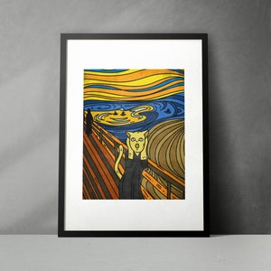 Edvard Munch Parody, The Scream Cat Parody, Expressionist Painting, Digital Wall Art, Instant Download, Cat Parody Art, Cat Cartoon Art image 1