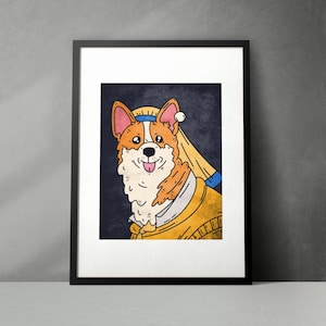 Corgi with Pearl Earring, Vermeer Parody, Classical Art, Dog Art, Modern Remakes, Digital Wall Art, Instant Download, housewarming Gift