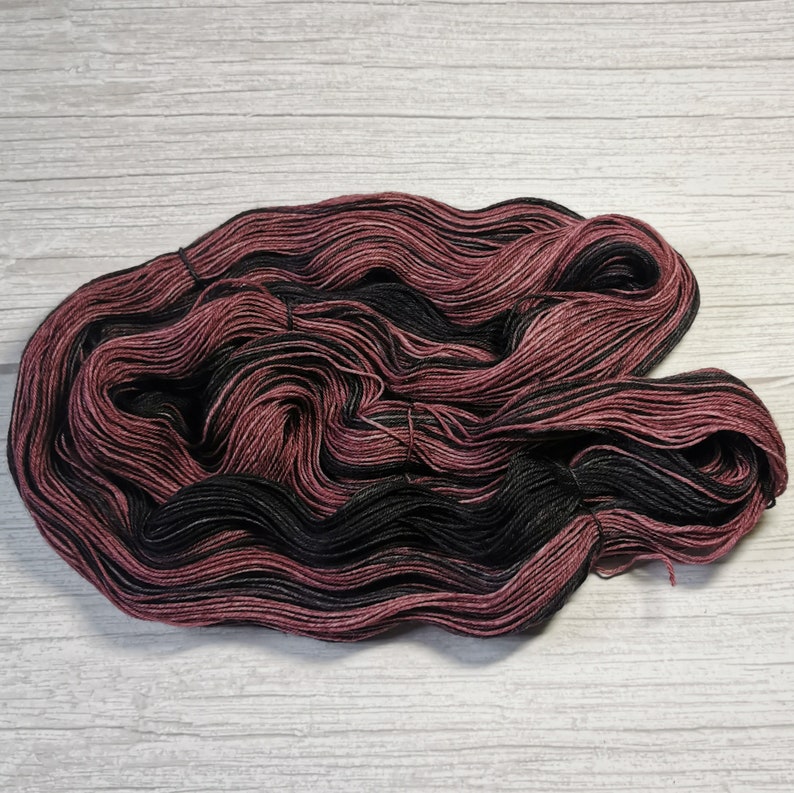 wine and black two tone merino nylon blend Chalice hand dyed yarn 4ply fingering sock