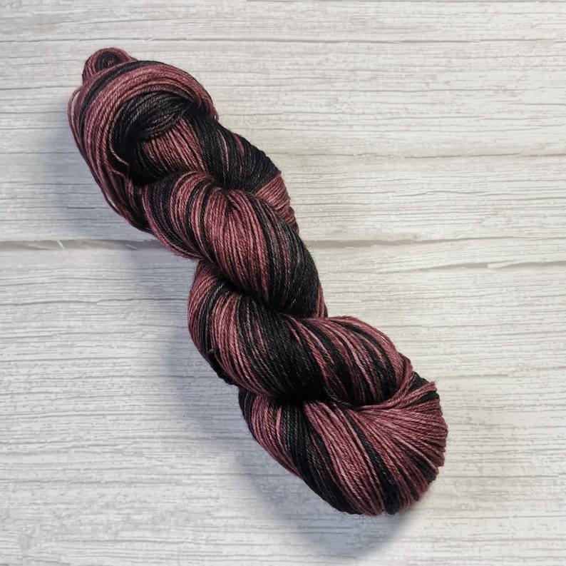wine and black two tone merino nylon blend Chalice hand dyed yarn 4ply fingering sock