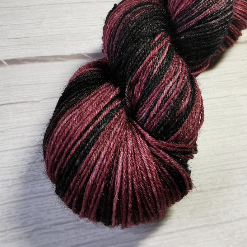 wine and black two tone merino nylon blend Chalice hand dyed yarn 4ply fingering sock