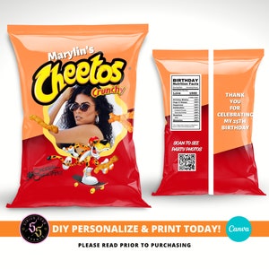 Custom Chip Bags, Cheetos Custom Bag, Personalized Cheetos Bag, Party Favor Bags, Birthday Party Chips, Style 1, Digital File Only