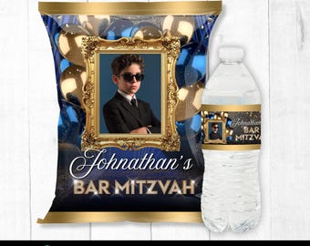 Bar mitswa-chipzakjes, aangepaste chipzakje, gepersonaliseerde chipzakje, zakjes feestbedankjes, verjaardagsfeestje fiches, stijl 1, alleen digitaal bestand