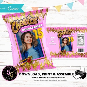 Custom Chip Bags, Cheeto Custom Bag, Personalized Cheeto Bag, Party Favor Bags, Birthday Party Chips, Gold and Silver, Digital File Only