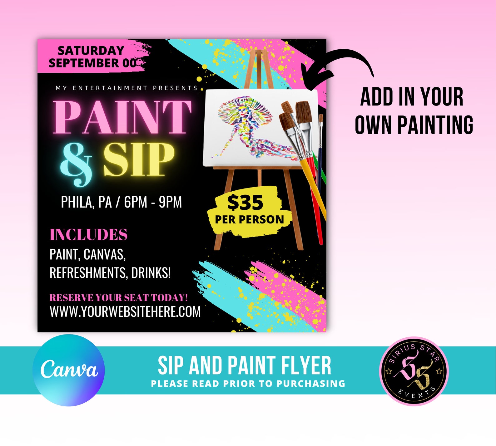 Paint and Sip Flyer Sip and Paint Flyer Canvas Paint Party Etsy
