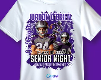Redigerbar mall för fotbollströja för seniorkväll, sport-T-shirt, fotbolls-T-shirtdesign, Canva-mall för T-shirt